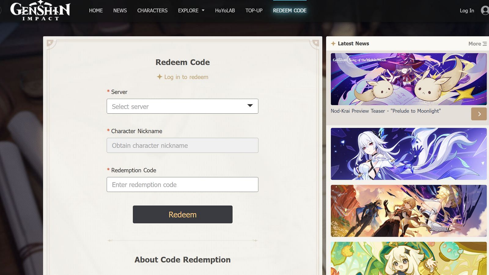 Steps to redeem codes from the official HoYoverse website (Image via HoYoverse)